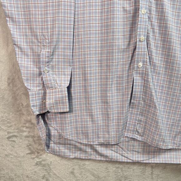 Turnbull & Asser Mens Dress Shirt XL?*READ White/Blue Plaid Designer Button Down - Picture 3 of 15